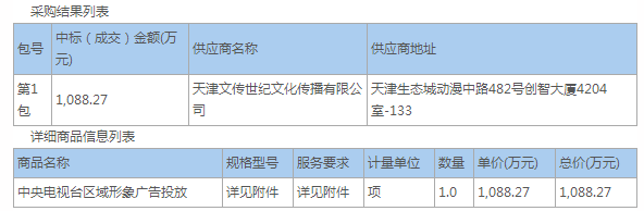 中心商務區管委會辦公室本級中央電視臺區域形象廣告投放項目成交公告